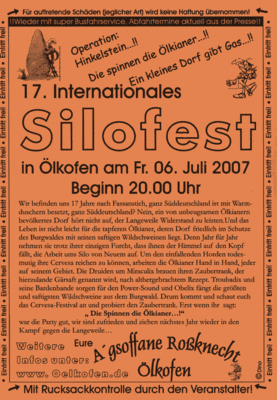 Party Flyer: 17. Internationales Silofest am 06.07.2007 in Hohentengen