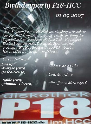 Party Flyer: Birthdayparty P18-HCC am 01.09.2007 in Rostock