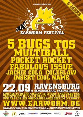Party Flyer: MAX Earworm Festival 2007  Die 5 rockt! am 22.09.2007 in Ravensburg