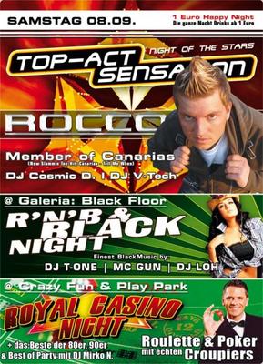 Party Flyer: Nacht Arena Ziegelei - Rocco on Stage am 08.09.2007 in Sierksrade