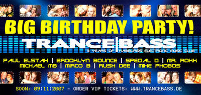 Party Flyer: 3 year of Trancebass ! am 09.11.2007 in Hamburg