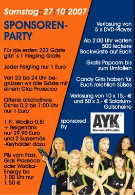 Party Flyer: Sponsorenparty @ SuperMx am 27.10.2007 in Senden