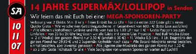 Party Flyer: 14 Jahre SuperMx / Lollipop in Senden am 10.11.2007 in Senden