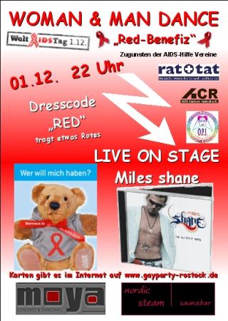 Party Flyer: WOMAN & MAN DANCE RED-Benefiz am 01.12.2007 in Rostock