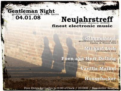 Party Flyer: Gentleman Night - Electronic Music am 04.01.2008 in Rostock