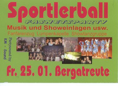Party Flyer: Sportlerball / Jgermeisterball mit DJ am 25.01.2008 in Bergatreute