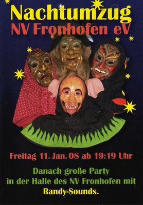 Party Flyer: 5. Nachtumzug des NV Fronhofen e.V. am 11.01.2008 in Fronreute