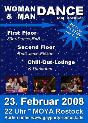 Party Flyer: 2. WOMAN & MAN DANCE feat. RockBar 2008 am 23.02.2008 in Rostock