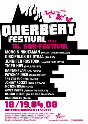 Party Flyer: QUERBEAT-FESTIVAL feat. 15. SKA-Festival Unterwaldhausen (18.-19.04.2008) am 19.04.2008 in Unterwaldhausen