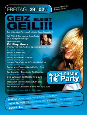 Party Flyer: Geiz bleibt Geil!!! am 29.02.2008 in Mlln