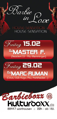 Party Flyer: Barbie in LOVE          the house-sensation am 15.02.2008 in Warthausen