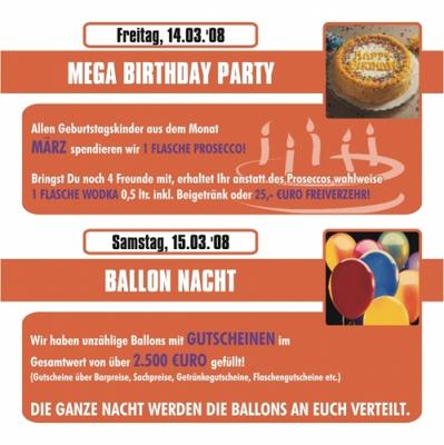 Party Flyer: Mega Birthday Party @ Alpenmax am 14.03.2008 in Memmingen