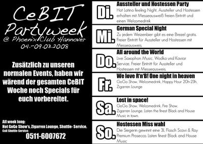 Party Flyer: Phoenix Club // CeBIT Special: Partyweek am 06.03.2008 in Hannover