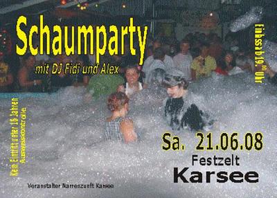 Party Flyer: Schaumparty mit Dj Fidi und Alex am 21.06.2008 in Wangen im Allgu