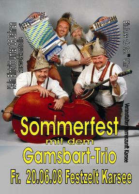 Party Flyer: Sommerfest mit dem Gamsbart-Trio am 20.06.2008 in Wangen im Allgu