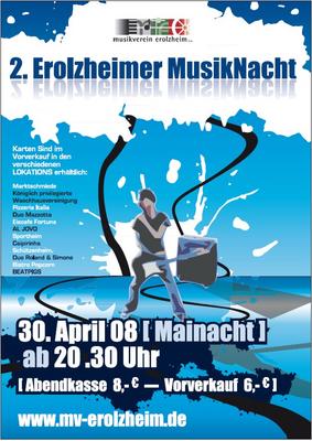 Party Flyer: 2. Erolzheimer Musiknacht am 30.04.2008 in Erolzheim