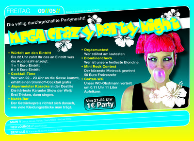 Party Flyer: Mega Crazy Party Night am 09.05.2008 in Mlln