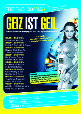 Party Flyer: Geiz ist Geil am 30.05.2008 in Mlln