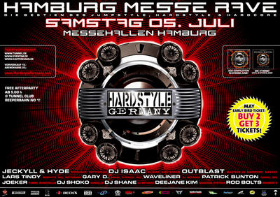 Party Flyer: Messe Hamburg Rave - Die Bestien des Jumpstyle, Hardstyle & Hardcore! am 05.07.2008 in Hamburg