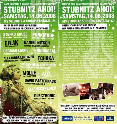 Party Flyer: Stubnitz Ahoi!  MS STUBNITZ & CIRCUS FANTASIA am 14.06.2008 in Rostock