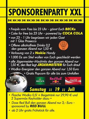 Party Flyer: Sponsorenparty XXL @ SuperMx am 19.07.2008 in Senden