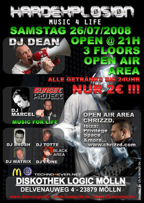Party Flyer: [26.7.] HARDEXPLOSION // 3 FLOORS, OUTDOOR AREA, 9 TOP-DJs am 26.07.2008 in Mlln