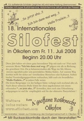 Party Flyer: 18. Internationales Silofest am 11.07.2008 in Hohentengen