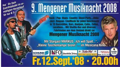 Party Flyer: MENGENER MUSIKNACHT 2008 am 12.09.2008 in Mengen