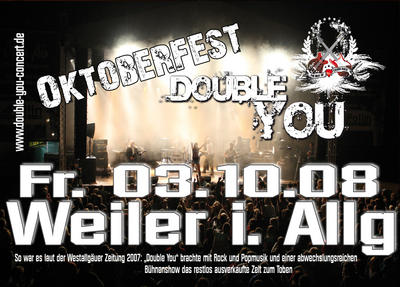 Party Flyer: Double You | Rock im Zelt - Oktoberfest | Weiler i.Allg. am 03.10.2008 in Weiler-Simmerberg
