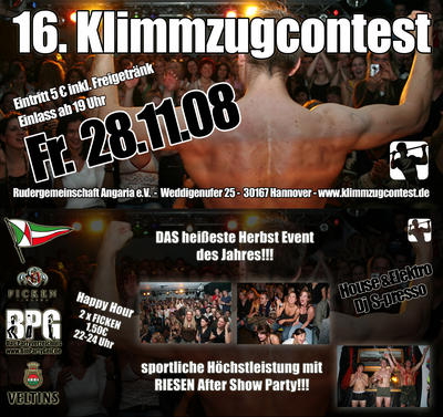 Party Flyer: 16. Klimmzugcontest der Angaria am 28.11.2008 in Hannover