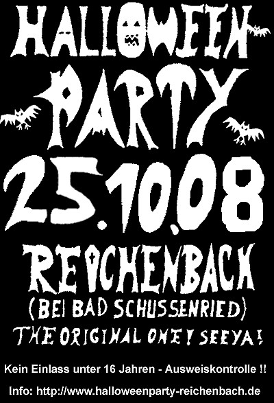 Party Flyer: 21. Halloweenparty Reichenbach (bei Bad Schussenried) am 25.10.2008 in Bad Schussenried