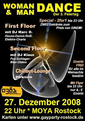 Party Flyer: WOMAN & MAN DANCE - Der 3. Feiertag am 27.12.2008 in Rostock
