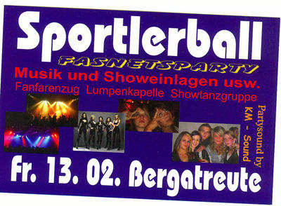 Party Flyer: Sportlerball / Jgermeisterball mit DJ am 13.02.2009 in Bergatreute