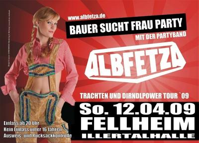 Party Flyer: BAUER SUCHT FRAU PARTY mit den ALBFETZA am 12.04.2009 in Fellheim