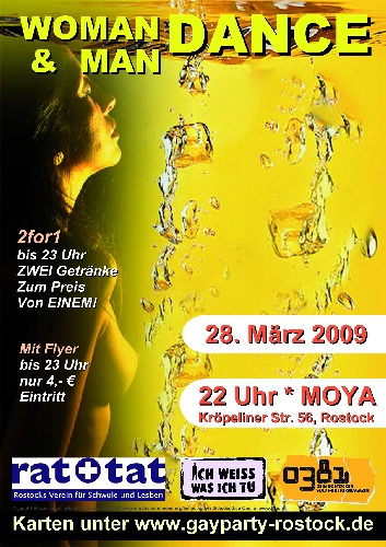 Party Flyer: WOMAN & MAN DANCE - Wir drehen an der Zeit am 28.03.2009 in Rostock