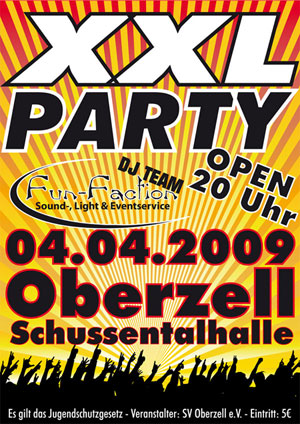 Party Flyer: XXL-Party in Oberzell am 04.04.2009 in Ravensburg