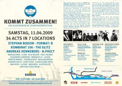 Party Flyer: KOMMT ZUSAMMEN! - DAS ELEKTRONISCHE STADTHAFENFESTIVAL am 11.04.2009 in Rostock