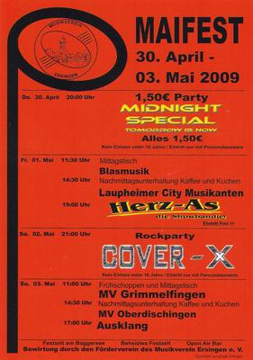 Party Flyer: Maifest Ersingen 2009 am 30.04.2009 in Erbach