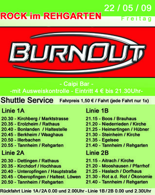 Party Flyer: Rock im Rehgarten mit BurnOut am 22.05.2009 in Tannheim