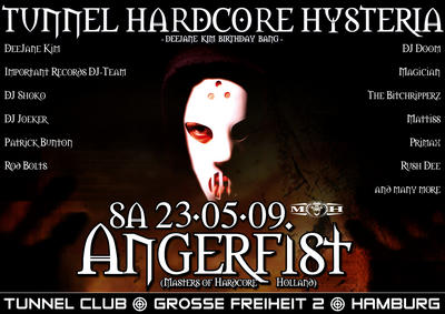 Party Flyer: Tunnel Hardcore Hysteria Rave - Deejane Kims Birthday Bang am 23.05.2009 in Hamburg