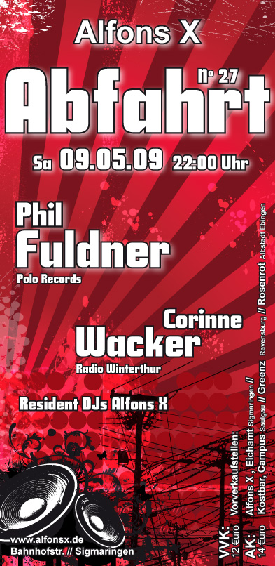 Party Flyer: ABFAHRT 27 im AlfonsX in Sigmaringen Bahnhof am 09.05.2009 in Sigmaringen