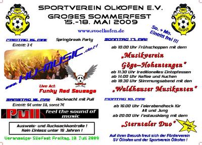 Party Flyer: Sommerfest SV lkofen am 16.05.2009 in Hohentengen