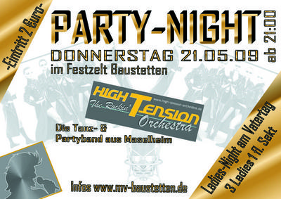 Party Flyer: PARTY-NIGHT 2009 mit dem HIGH Tension Orchestra am 21.05.2009 in Laupheim