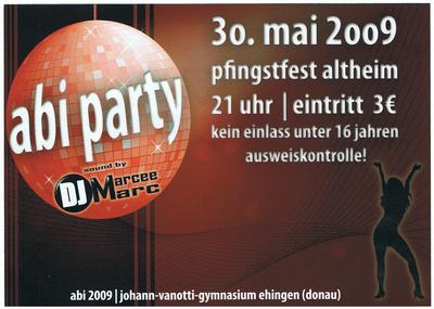 Party Flyer: ABI-PARTY 2009 (Altheim bei Allmendingen) am 30.05.2009 in Altheim
