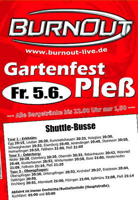 Party Flyer: Gartenfest Pless mit BurnOut am 05.06.2009 in Ple