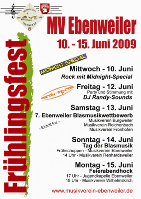 Party Flyer: Frhlingsfest des MV Ebenweiler mit Midnight-Special am 10.06.2009 in Ebenweiler