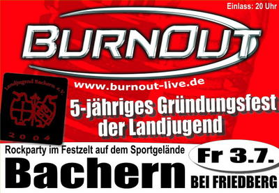 Party Flyer: 5 Jahre Landjugend Bachern mit BurnOut am 03.07.2009 in Friedberg