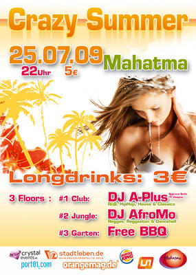 Party Flyer: Crazy Summer@ Club Mahatma am 25.07.2009 in Neu-Ulm