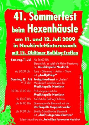 Party Flyer: 41. Sommerfest beim Hexenhusle am 11.07.2009 in Neukirch