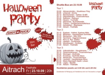 Party Flyer: HALLOWEEN-PARTY mit SHOT A DUCK am 23.10.2009 in Aitrach
